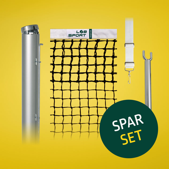 Spar-Set 1: Tennispfosten rund, Tennisnetz Wimbledon, Singlestangen, Gurtband Metallschiebeschnalle